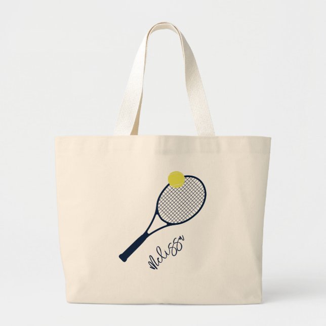 Personalised Tennis Player Racket and Ball Logo Large Tote Bag (Front)