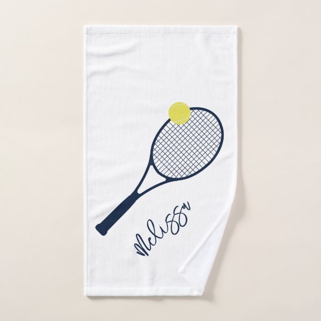Personalised Tennis Player Racket and Ball Motif Hand Towel (Hand Towel)