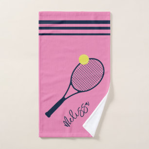 Personalised Tennis Player Racket and Ball Pink Hand Towel
