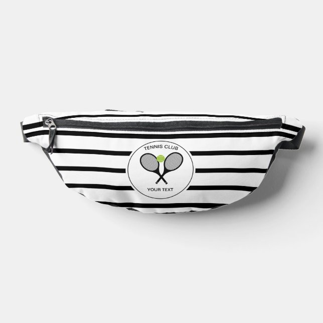 Personalised Tennis Racket Black and White Striped Bum Bags (Lay Down)