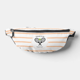 Personalised Tennis Racket Peach Striped Bum Bags