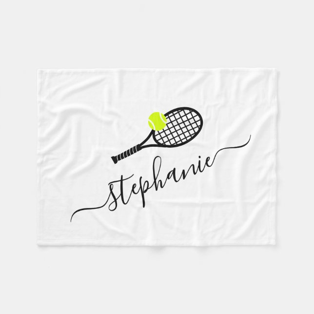Personalised Tennis Script Name Lap Picnic Fleece Blanket (Front (Horizontal))