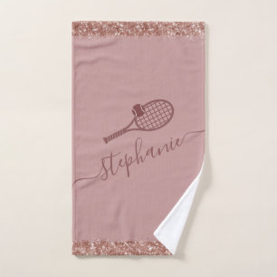 Personalised Tennis Script Name Mauve Glitter Hand Towel