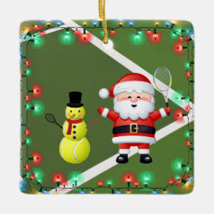 Personalised Tennis Snowman and Santa Claus Ceramic Ornament