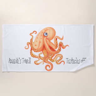 Personalised tentacles off cute orange octopus beach towel