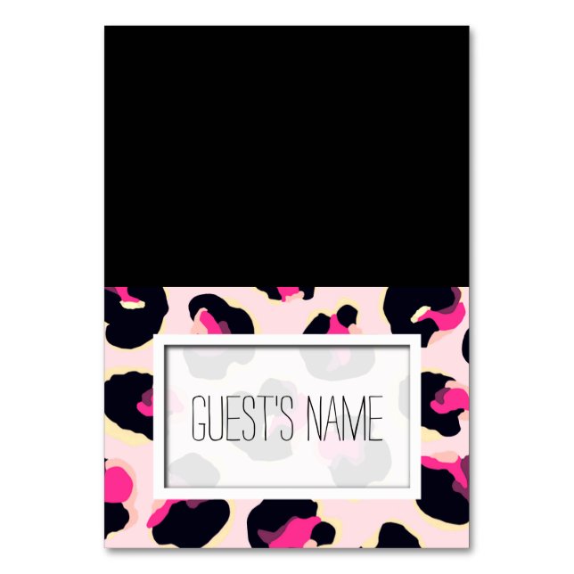 Personalised Tented Pink Leopard Print Place Cards (Front)
