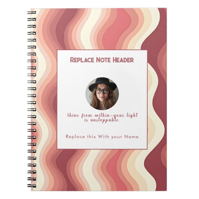 Personalised Terra Cota and Cream Wave Patterned  Notebook (Front)