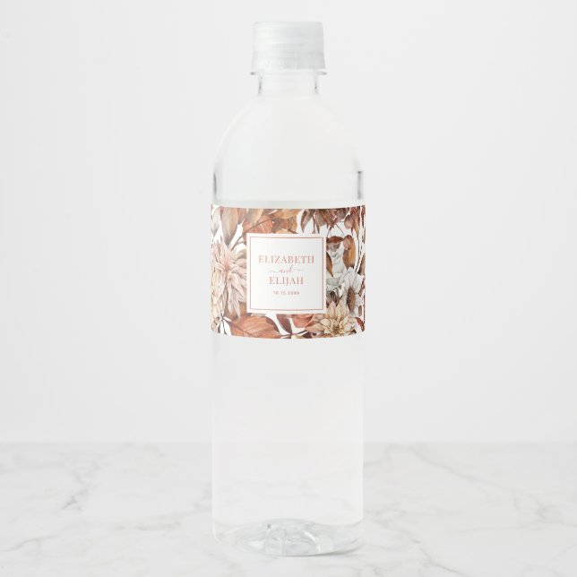 Personalised Terracotta Autumn Fall Wedding Water Bottle Label (Front)
