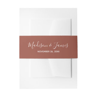 Personalised Terracotta Belly Band with White Text Invitation Belly Band
