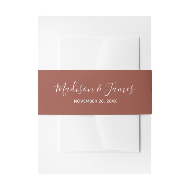 Personalised Terracotta Belly Band with White Text Invitation Belly Band (Front Example)