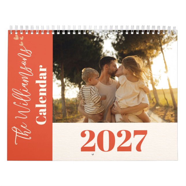 Personalised Terracotta Boho Script Family Photo Calendar (Cover)