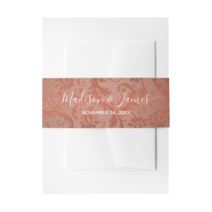 Personalised Terracotta, Copper Damask Belly Band Invitation Belly Band