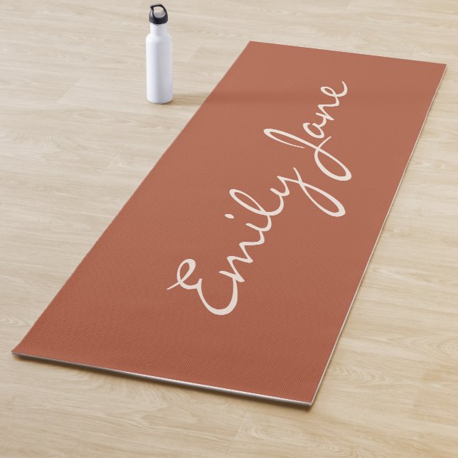 Personalised Terracotta Elegant Handwritten Script Yoga Mat (In Situ)