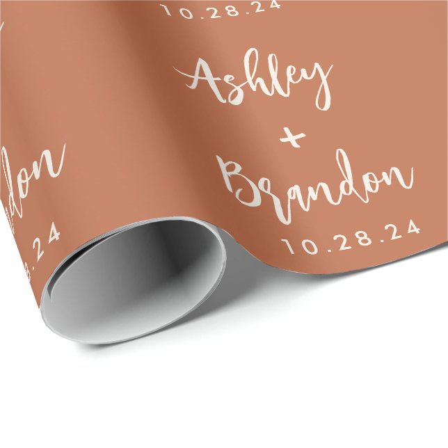 Personalised Terracotta Name Wedding Gift Wrapping Paper (Roll Corner)