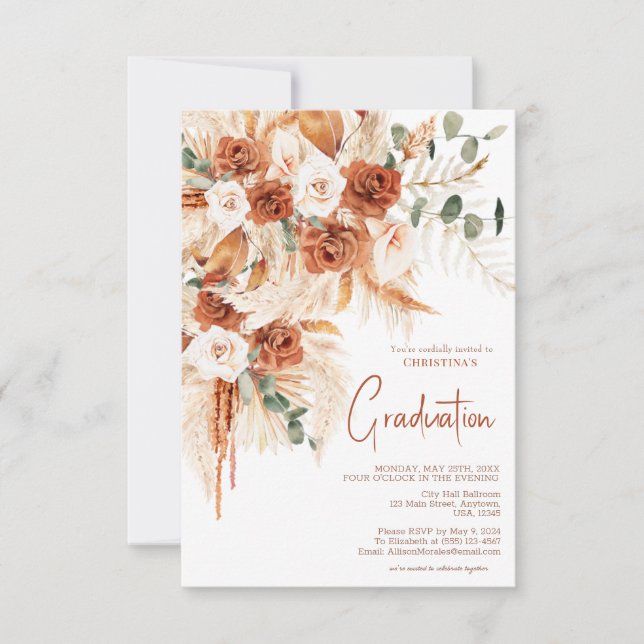 Personalised Terracotta Photo Boho Graduation Invitation (Front)