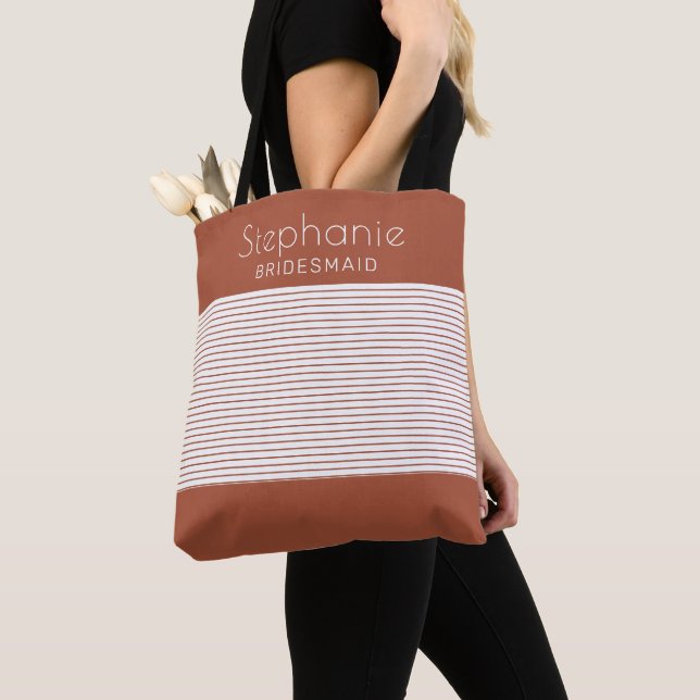 Personalised Terracotta Striped Bridesmaid  Tote Bag (Close Up)
