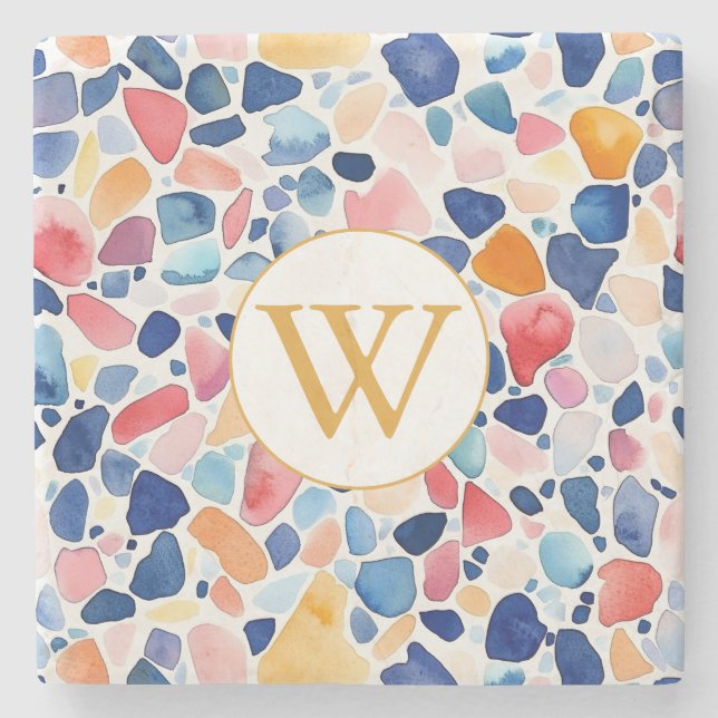 Personalised Terrazzo Monogram - Colourful Stone Coaster (Front)