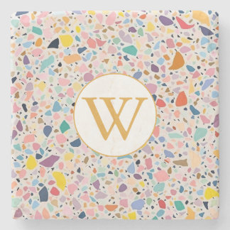 Personalised Terrazzo Pastel Colourful Monogram Stone Coaster