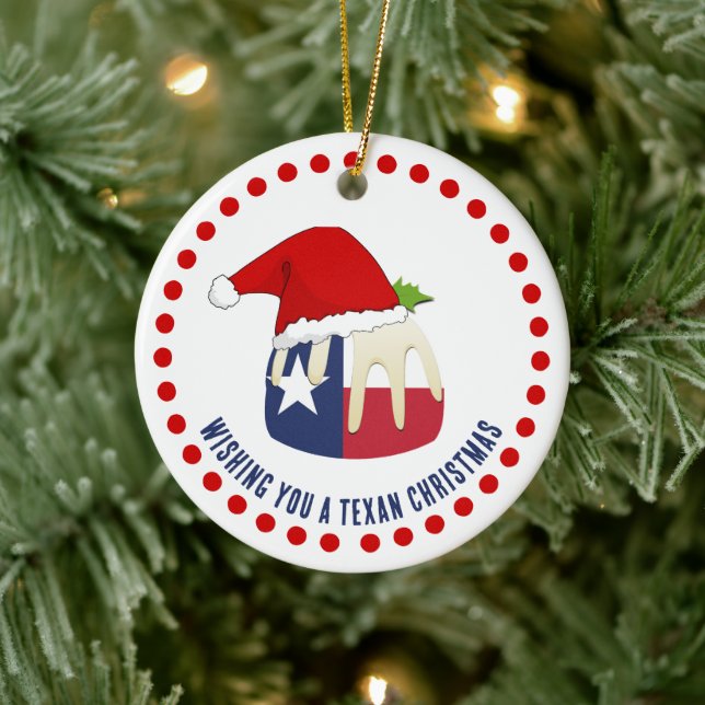 Personalised TEXAN CHRISTMAS Pudding Ceramic Tree Decoration (Tree)