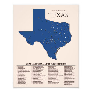Personalised Texas State Park Map Checklist Photo  Print