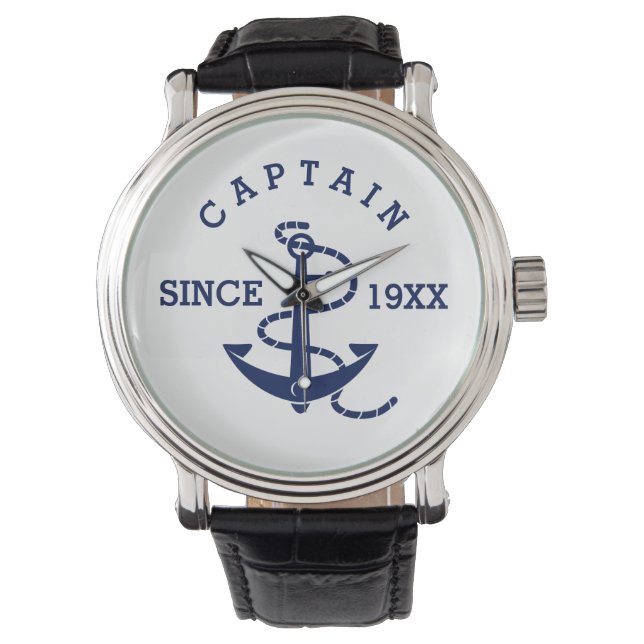 Personalised Text and Date Nautical Anchor Watch (Front)