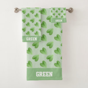 Personalised Text and Leaves on Light Green Bath Towel Set