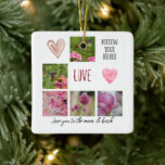 Personalised Text and Photo Collage Love Pink Ceramic Ornament<br><div class="desc">Personalised Text and Photo Collage of flowers,  hummingbirds and bee (photos taken by me)</div>