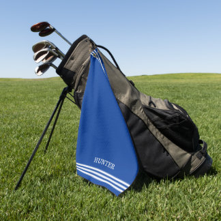 Personalised Text and Three Stripes on Royal Blue Golf Towel