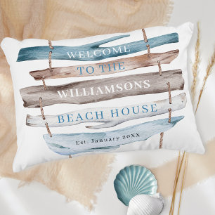 Personalised Text, Beach Coastal Driftwood Theme Decorative Cushion