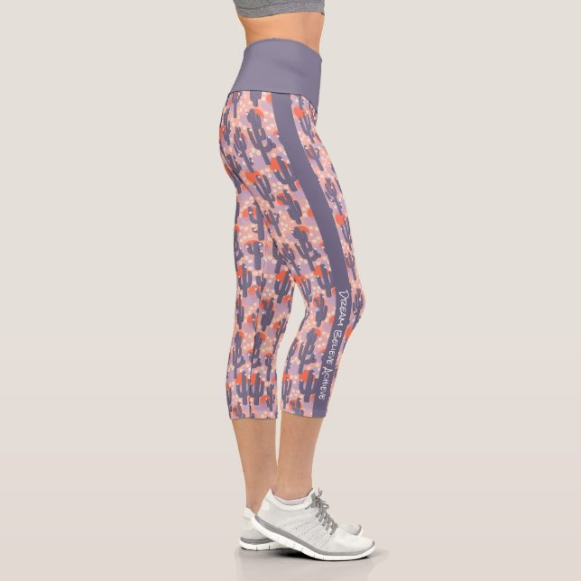 Personalised Text Cactus Desert Sunset Capri Leggings (Right)
