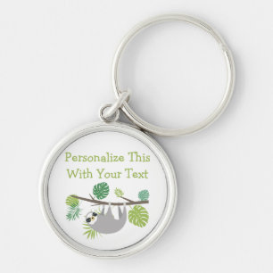 Personalised Text Fun Hanging Sloth Key Ring