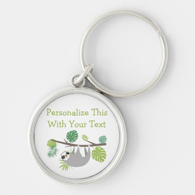 Personalised Text Fun Hanging Sloth Key Ring (Front)