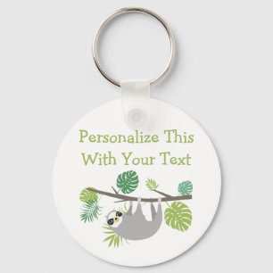 Personalised Text Fun Hanging Sloth Key Ring