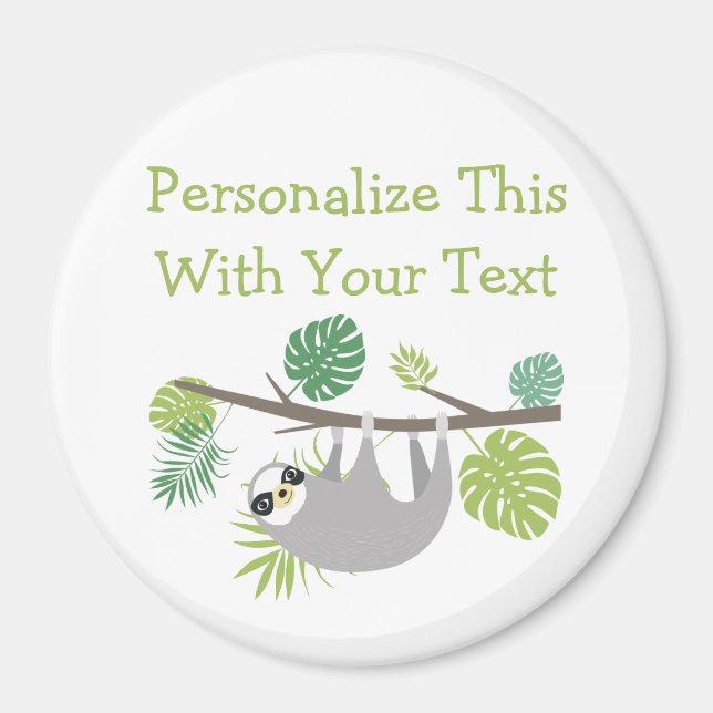 Personalised Text Fun Hanging Sloth Magnet (Front)