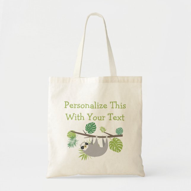 Personalised Text Fun Hanging Sloth Tote Bag (Front)