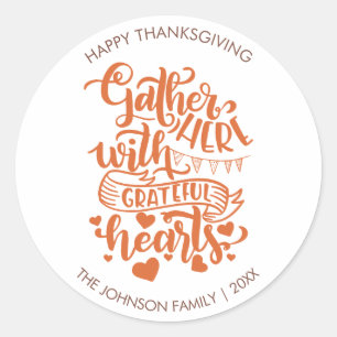Personalised Text Grateful Heart Thanksgiving Classic Round Sticker
