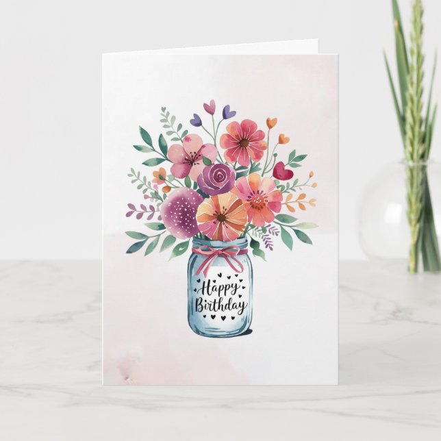 Personalised text Happy Birthday Floral Bouquet    Card (Front)