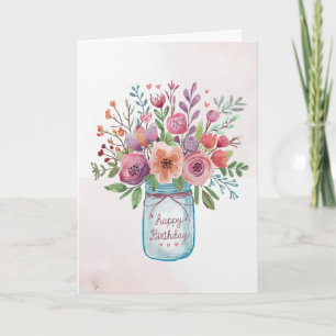 Personalised text Happy Birthday Floral Bouquet Card