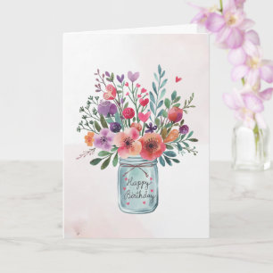 Personalised text Happy Birthday Floral Bouquet Card