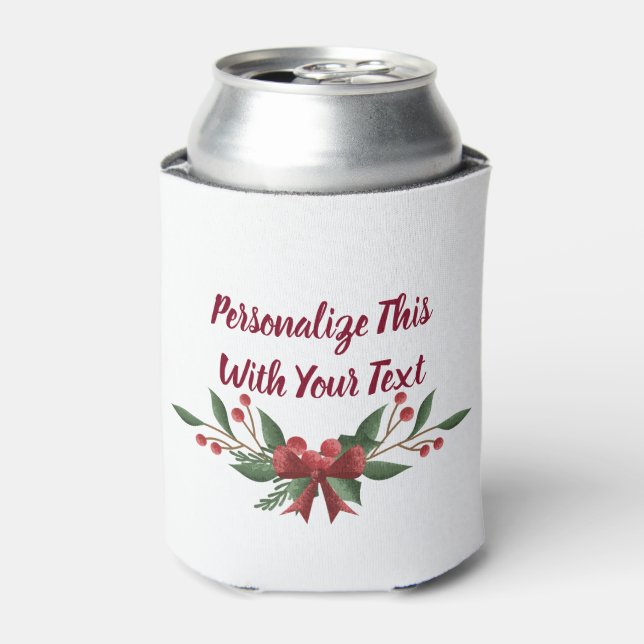 Personalised Text Holly and Berry Christmas Can Cooler (Can Front)