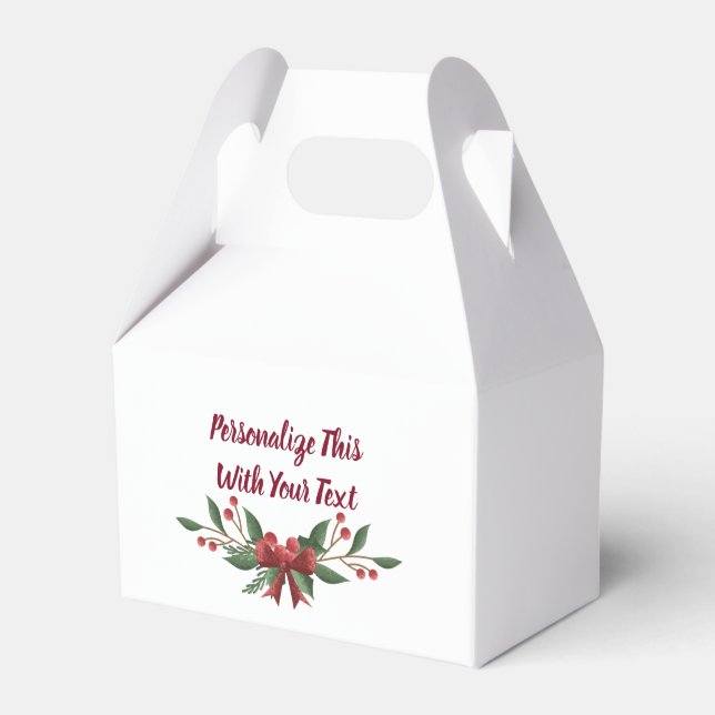 Personalised Text Holly and Berry Christmas Favour Box (Front Side)