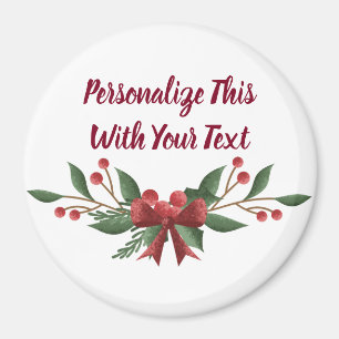 Personalised Text Holly and Berry Christmas Magnet