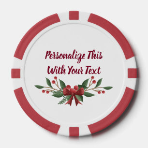 Personalised Text Holly and Berry Christmas Poker Chips
