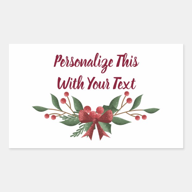 Personalised Text Holly and Berry Christmas Rectangular Sticker (Front)