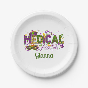 Personalised Text Medical Assistant - Mardi Gras Paper Plate