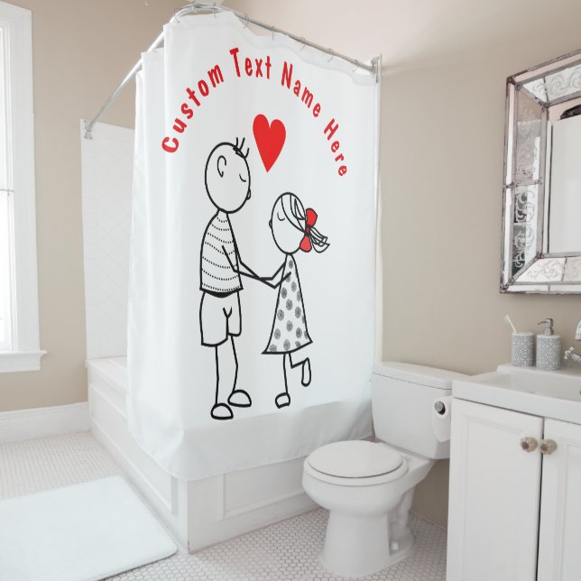Personalised Text Name Shower Curtain Couple Love (In Situ)