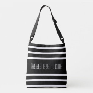 Personalised Text on Black & White Stripes Crossbody Bag