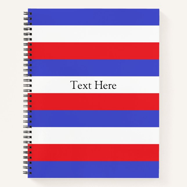 Personalised Text on Blue Red White Stripes Notebook (Front)