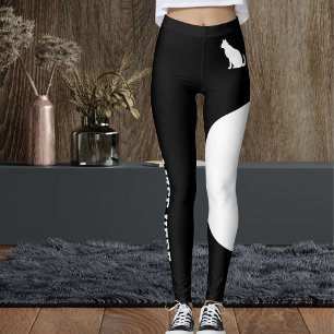Personalised Text Pet Black And White Cute Cat Mum Leggings