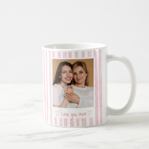 Personalised Text Photo Pink Stripes Coquette  Coffee Mug